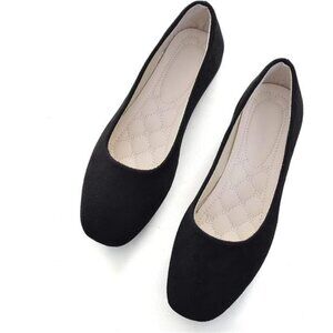 Zhou Women Comfort Square Toe Ballets Flats, Slip On Classical Walking Shoes